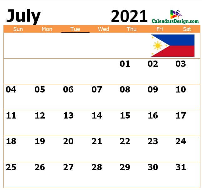 July Philippines Calendar 2021