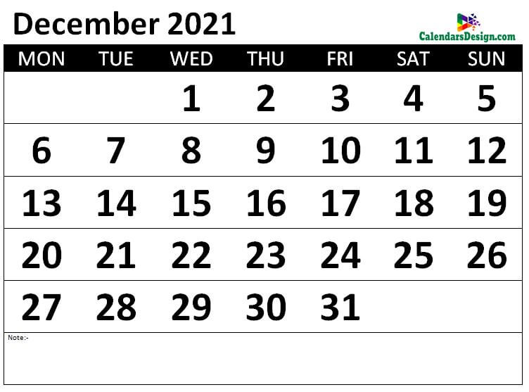 Monthly December 2021 calendar free
