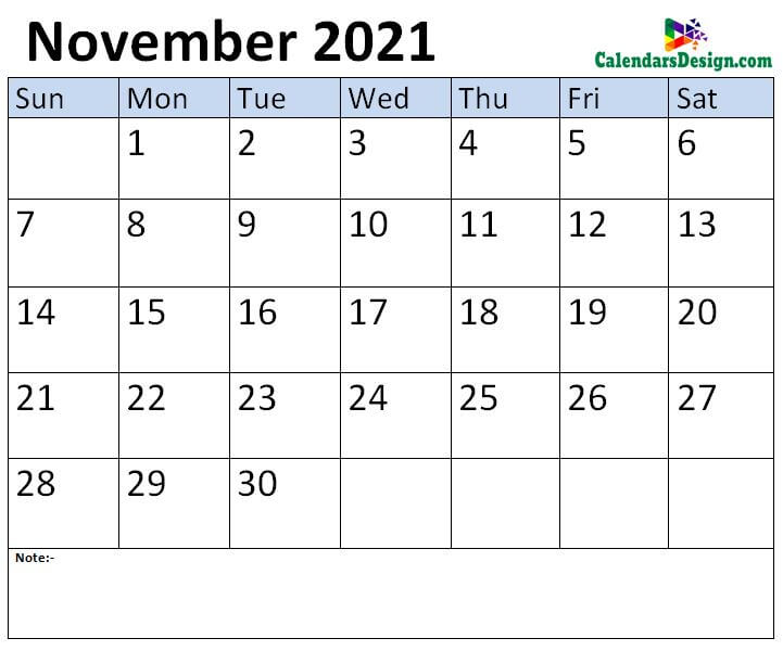 Nov 2021 calendar template