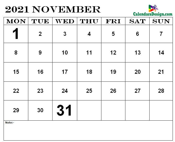 November 2021 Calendar Template