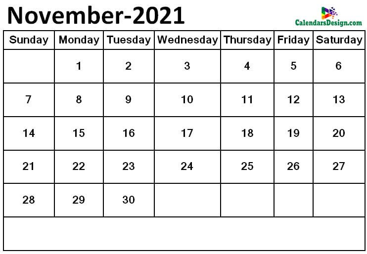 November 2021 Monthly calendar