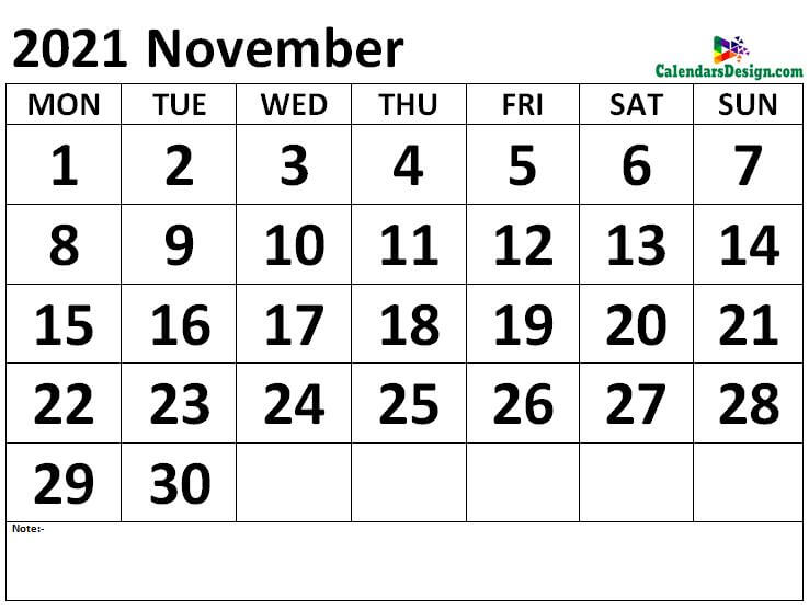 November 2021 calendar Download