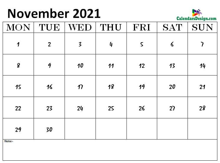 November 2021 calendar png