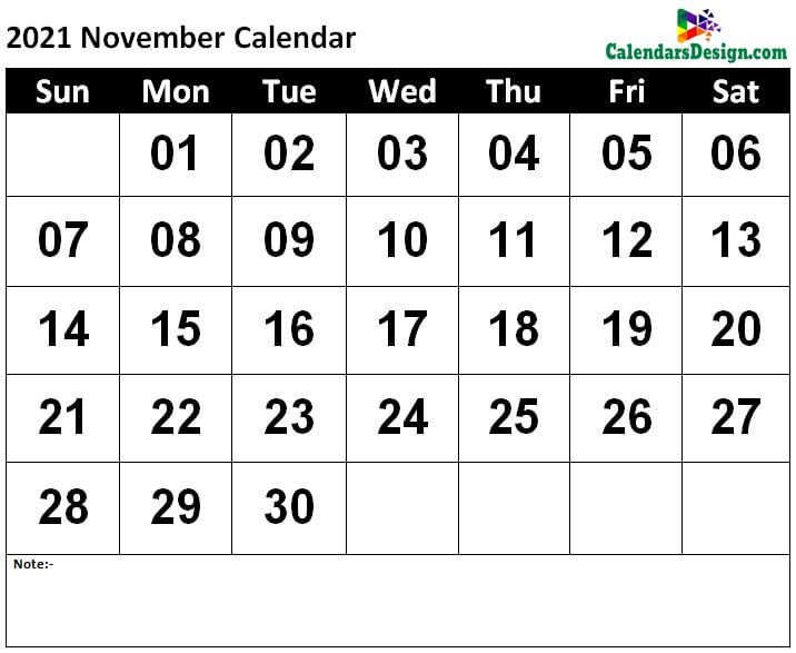 November Calendar 2021 Template