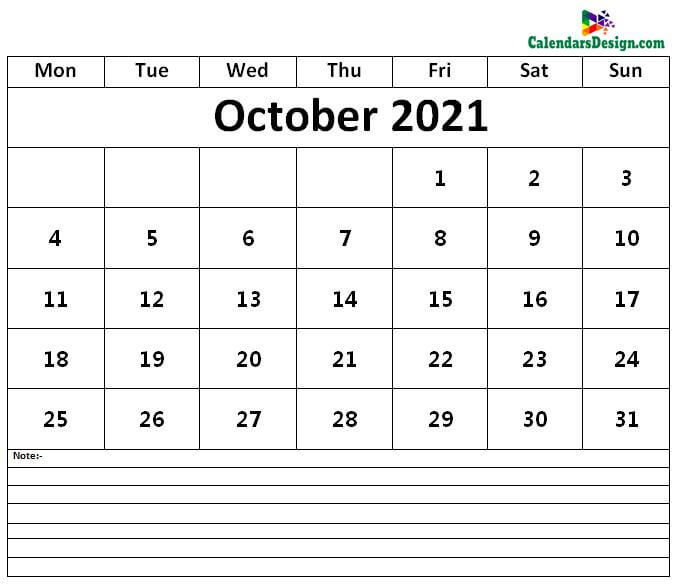Oct 2021 Calendar