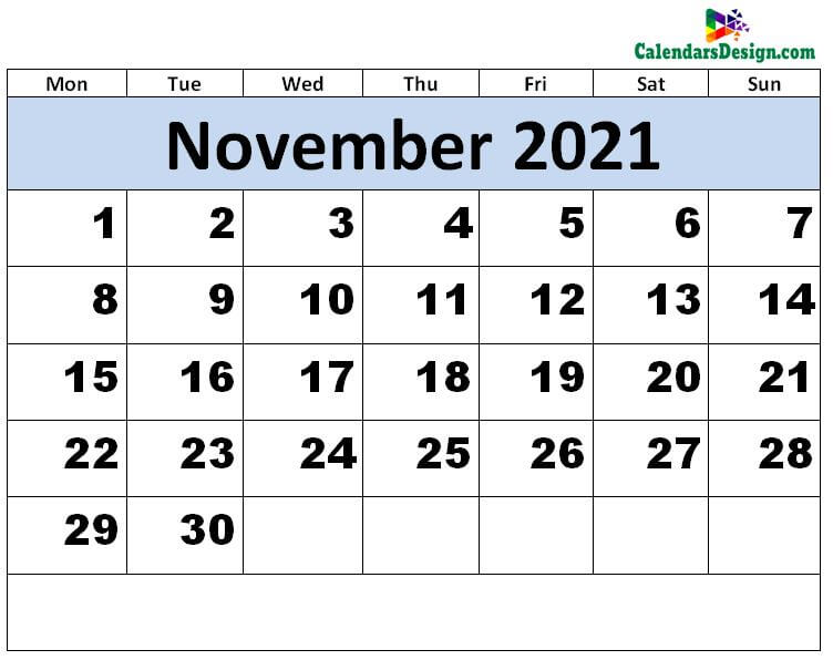 Print November 2021 calendar for free