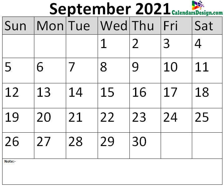 September 2021 Calendar Blank Template