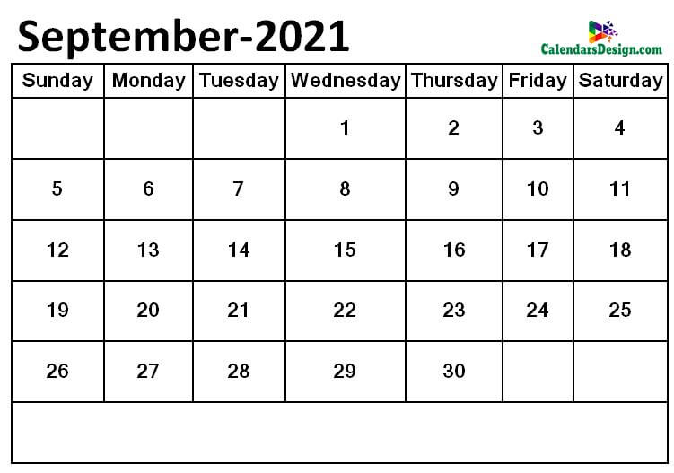 September 2021 Monthly calendar