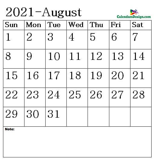 Vertex August Calendar 2021 Printable