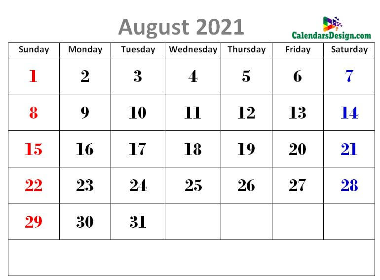 latest August 2021 cute calendar