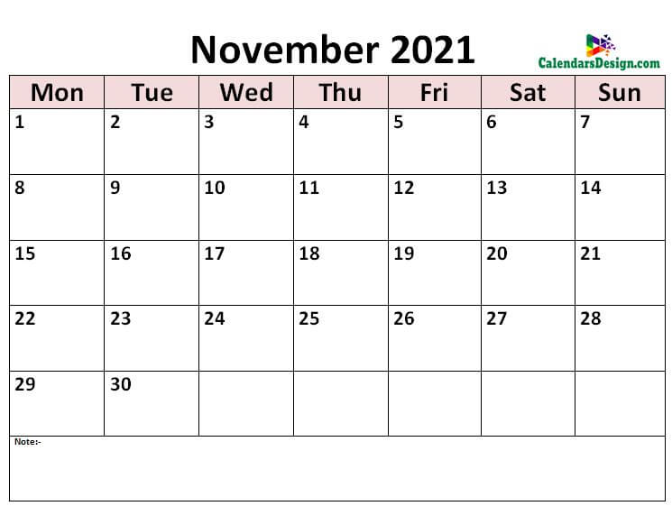print November calendar 2021