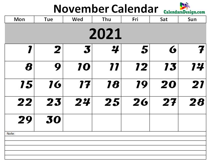 2021 Calendar November Excel Templates