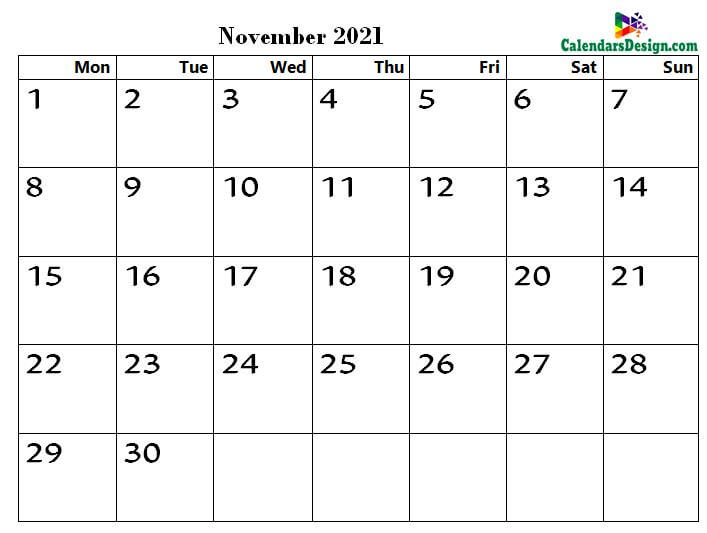2021 November Calendar Holidays in Word