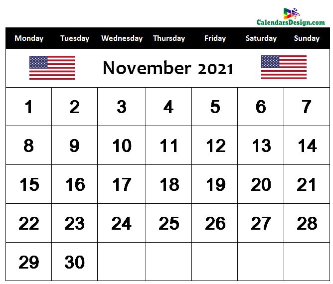 2021 November Calendar US