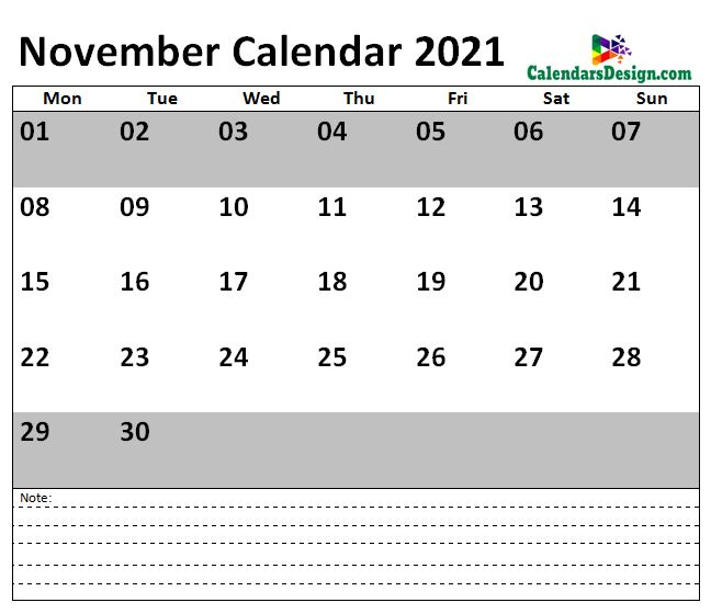 2021 November US Calendar