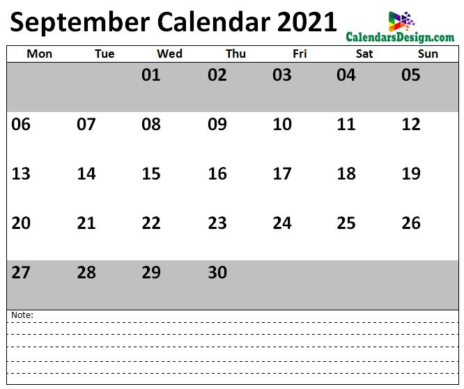 2021 September US Calendar
