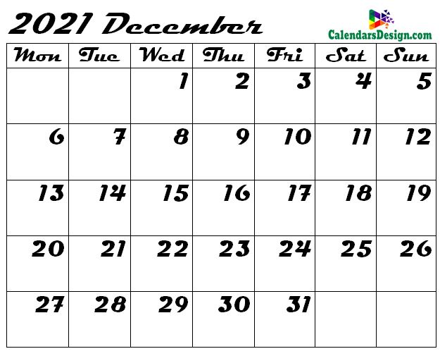 Blank Calendar for December 2021