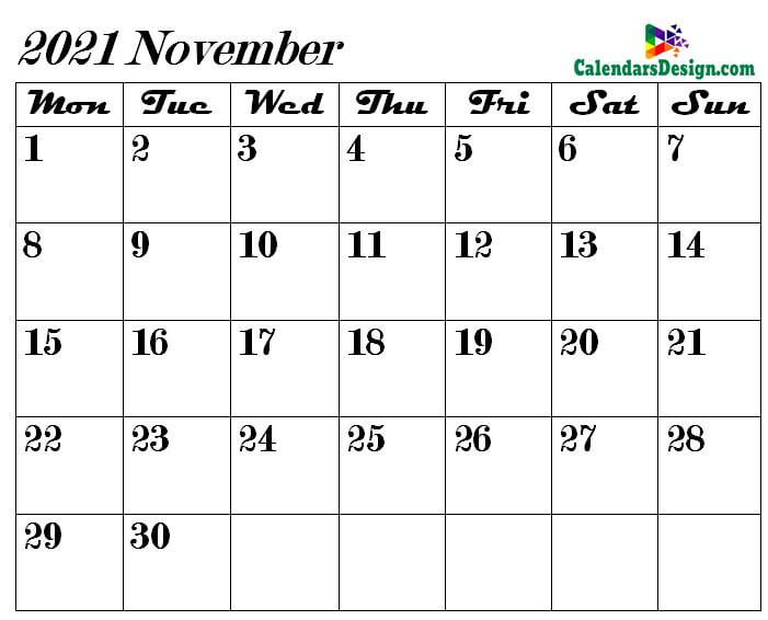 Blank Calendar for November 2021