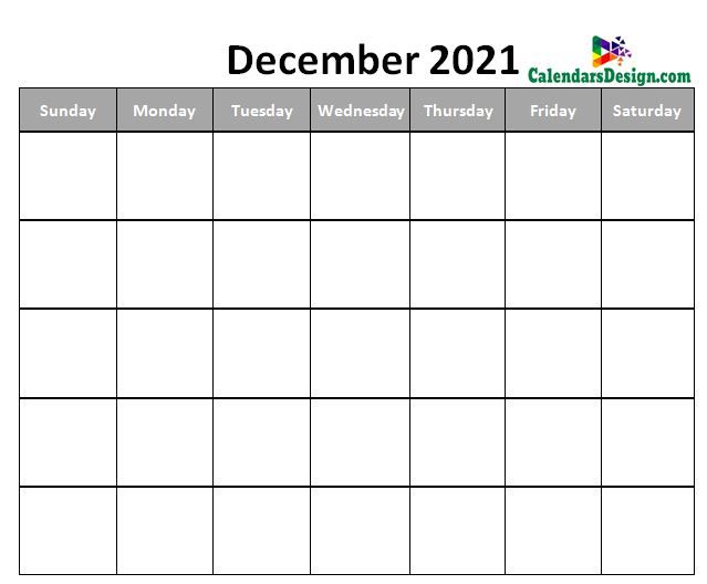 Blank December Calendar 2021 Template