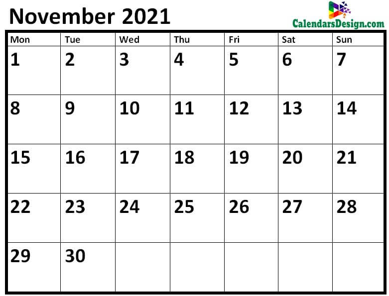 Blank November 2021 Calendar