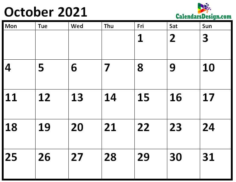 Blank October 2021 Calendar