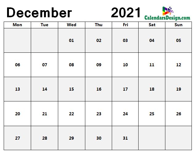 Dec 2021 blank calendar