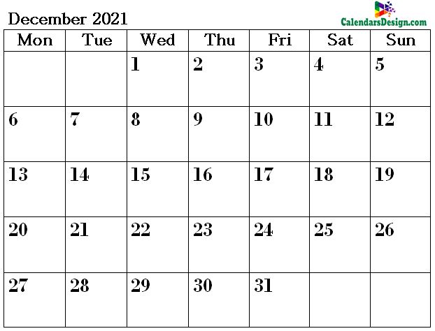 December 2021 Calendar PDF