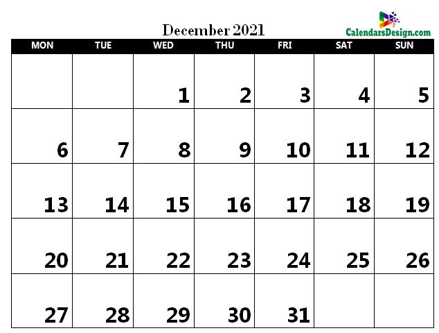 December 2021 Calendar Word