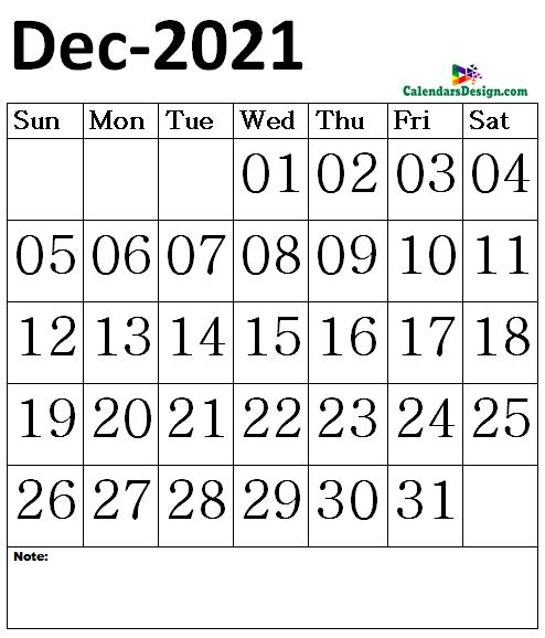 December 2021 calendar large size
