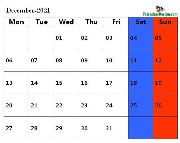 December 2021 calendar pdf download
