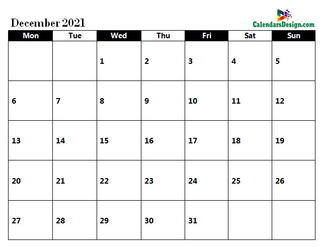 December 2021 calendar pdf to print