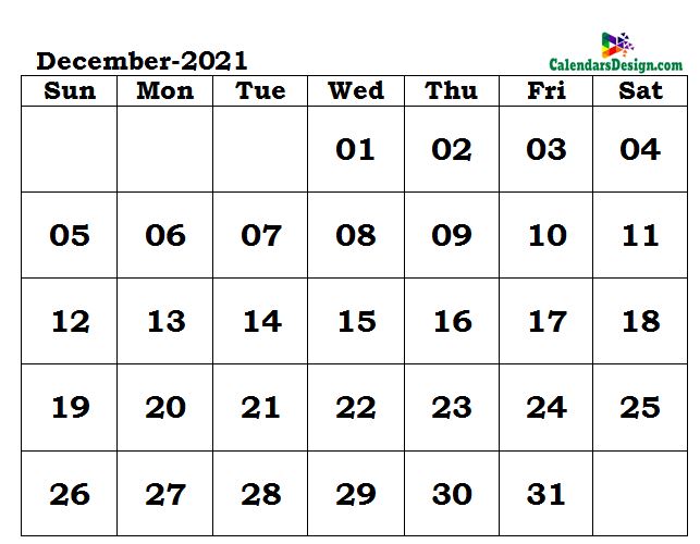 December 2021 calendar word format