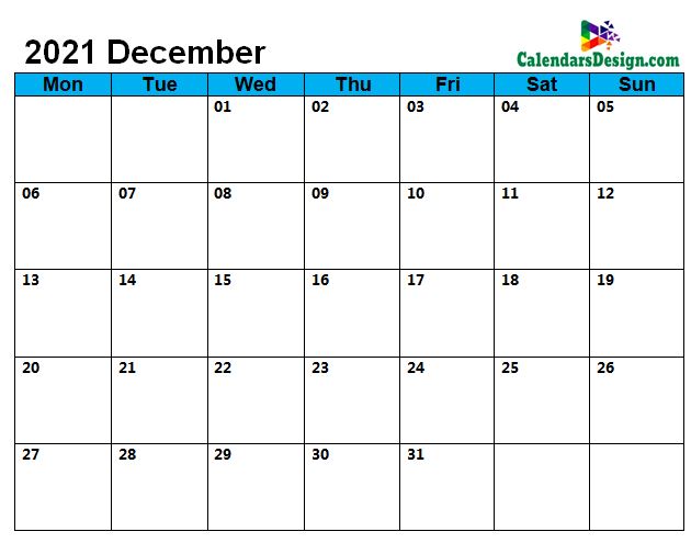 December Calendar 2021 Page