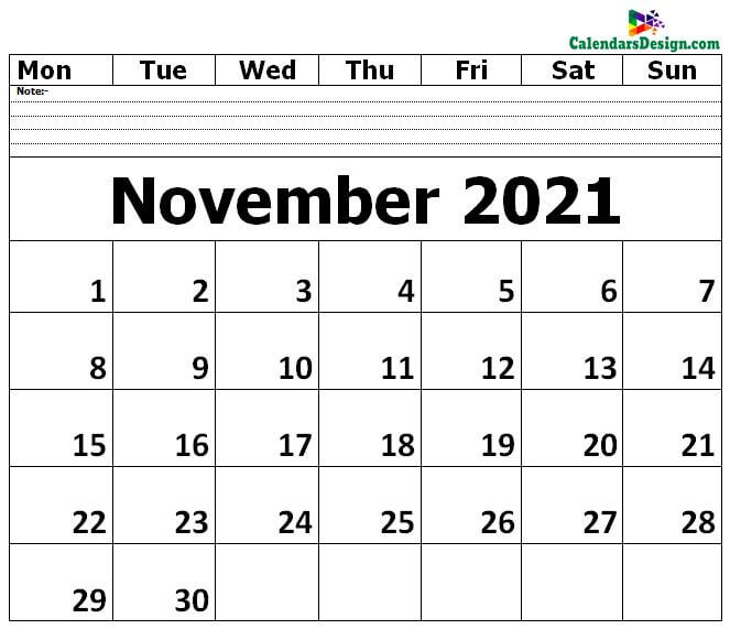 Editable November 2021 Calendar Blank Template