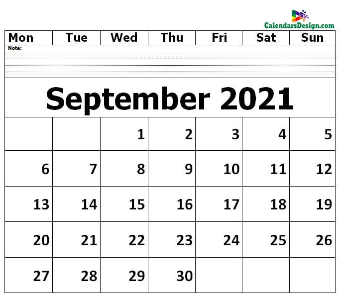 Editable September 2021 Calendar Blank Template