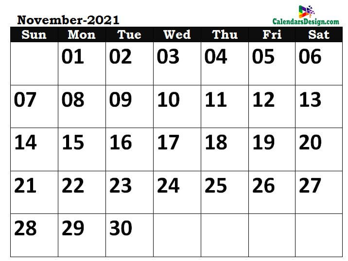 Nov 2021 calendar word doc