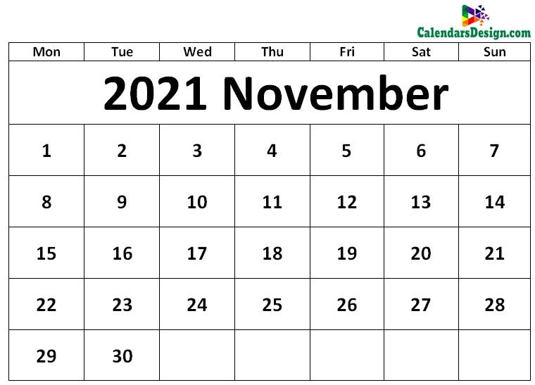 November 2021 Calendar Excel