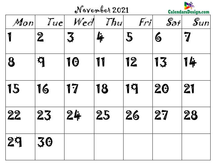 November 2021 Calendar Word Doc