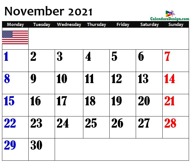 November 2021 USA Calendar