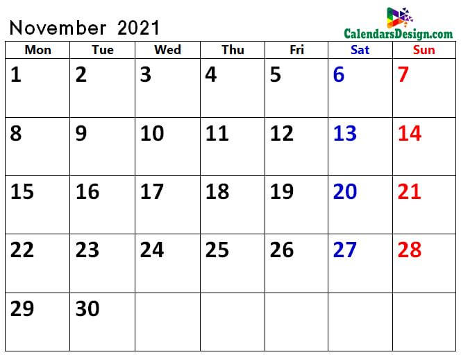 November 2021 calendar blank