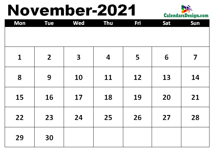 November 2021 calendar template in excel