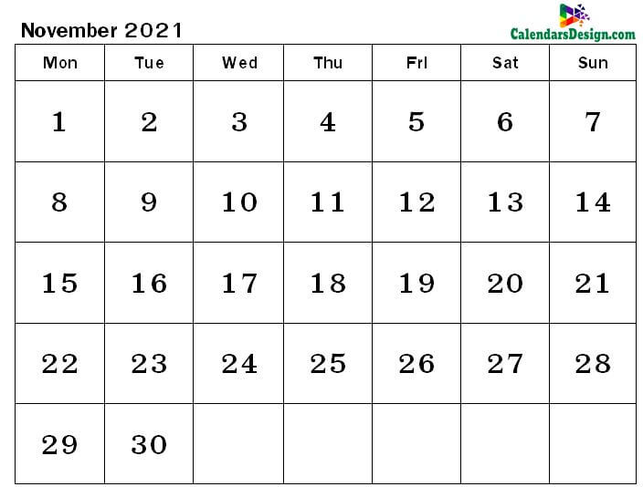 November 2021 pdf calendar
