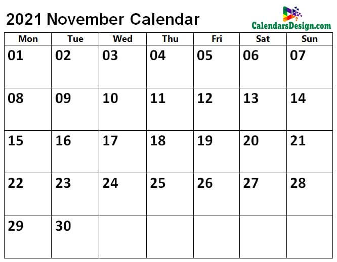 November Calendar 2021 Page