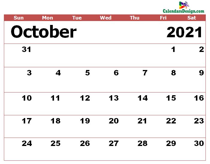 Oct 2021 calendar excel