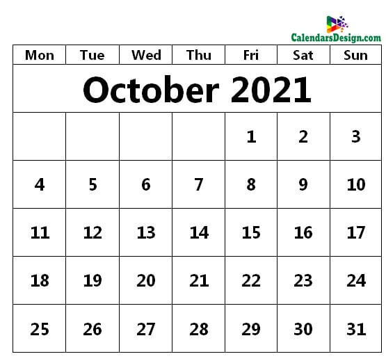 October 2021 Printable Blank Calendar