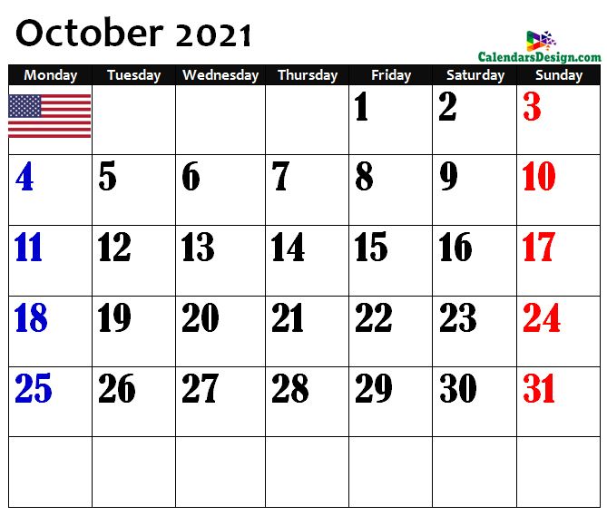 October 2021 USA Calendar