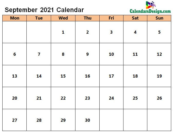 Print September 2021 Calendar in Page Format