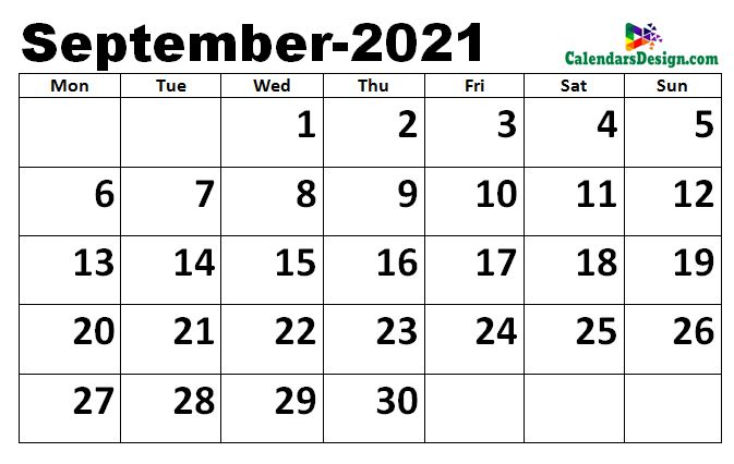 Printable Blank 2021 September Calendar Excel
