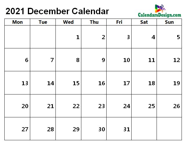 Printable Calendar for December 2021 Page