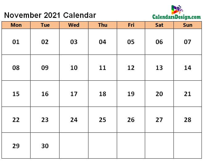 Printable Calendar for November 2021 Page